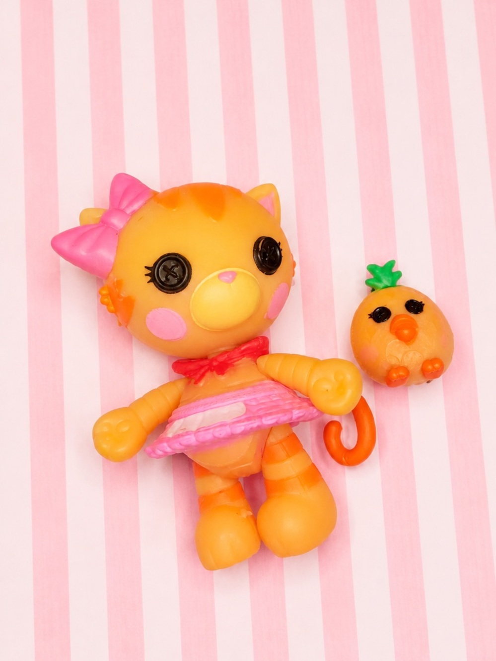 Orange & Pink Plush Cat Toy with Bow and Skirt